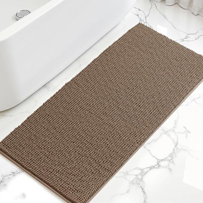 SUBRTEX Bathroom Rugs, 24" x 60" Chenille Bath Rug Soft Short Plush Bath Mat Soft Shower Mat Water Absorbent Shower Mat Quick Dry Machine Washable, Taupe Brown