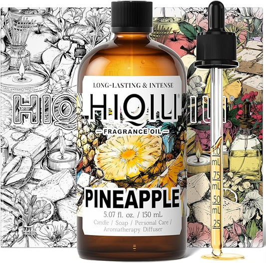 HIQILI Pineapple Fragrance Oil for Diffuser, Soaps, Bath Bombs, Candles Making, Bright Scents for Home, Car & Office - 5.07 Fl Oz