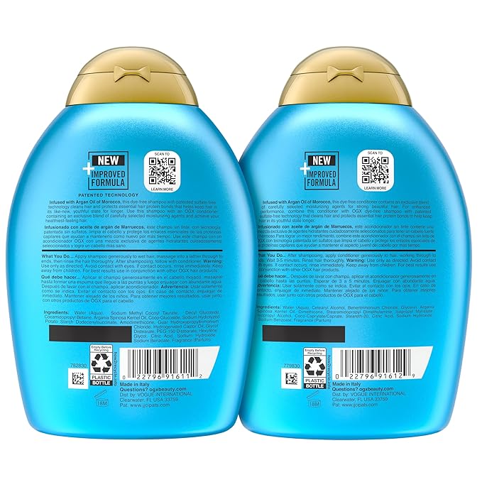 OGX Renewing + Argan Oil of Morocco Shampoo & Conditioner Set, Damage Repairing Shampoo & Conditioner Helps Strengthen & Repair Dry, Damaged Hair, Sulfate-Free Surfactants, 13 fl. Oz, 2 Pack