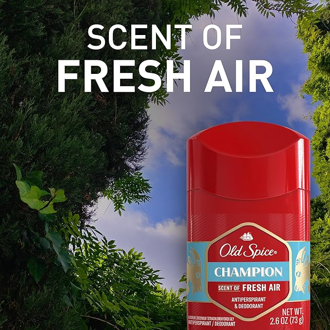 Old Spice Antiperspirant Deodorant for Men, 24/7 Sweat & Odor Protection, 24/7 Lasting Freshness, Invisible Solid, Champion with Fresh Air Scent, 2.6 oz (Pack of 6)