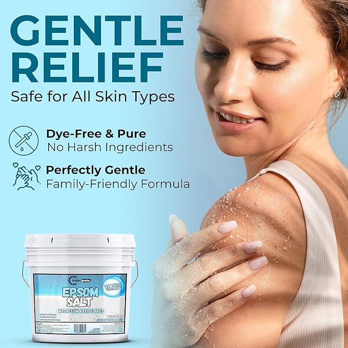 TradeGrade Epsom Salt – Pure Magnesium Sulfate for Soaking & Relaxation – Muscle Recovery, Wellness & Stress Relief – Includes Bucket with Scoop (1 Gallon)