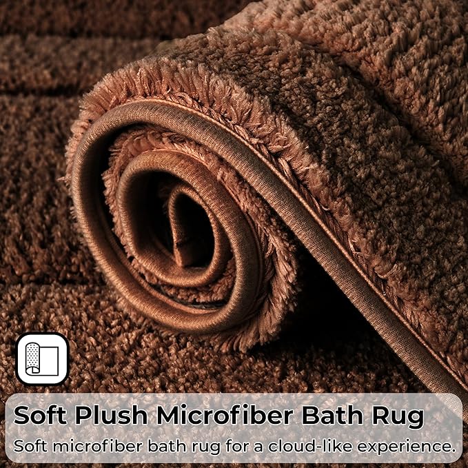 GRANNY SAYS Bathroom Toilet Rugs U Shaped, Bath Mats for Bathroom, Bath Rugs Non Slip Washable, Absorbent Microfiber Toilet Mat, Soft Plush Shaggy Bath Carpet, 20" x 24", Brown