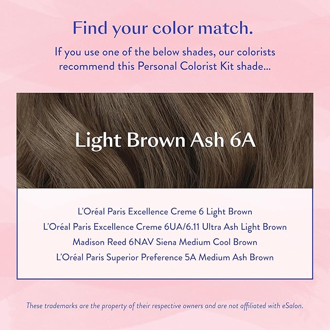 eSalon Permanent Hair Color & Hair Dye Complete Kit - Personal Colorist Kit for Up To 100% Gray Coverage for All Hair Types - Professional-Grade Ammonia-Free Hair Dye (Light Brown Ash 6A)