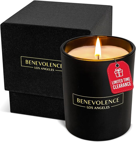 Benevolence LA Clearance Candles Bergamot & Jasmine Christmas Scented Candles | Soy Black Holiday Candle for Home | Gifts for Women and Men | Home Fragrance | Aromatherapy | 6oz