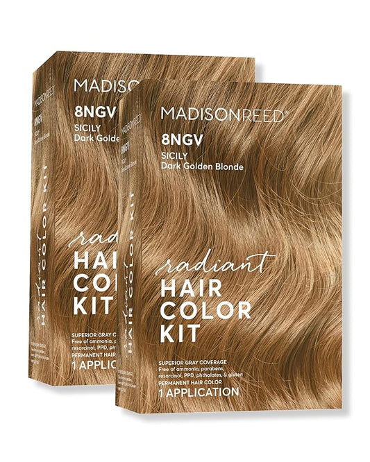 Madison Reed Radiant Hair Color Kit | 8NGV Dark Golden Blonde with Champagne Tones (Sicily) for 100% Gray Hair Coverage | Dimensional Permanent Hair Dye | PPD-Free & Ammonia-Free | 2 Pack