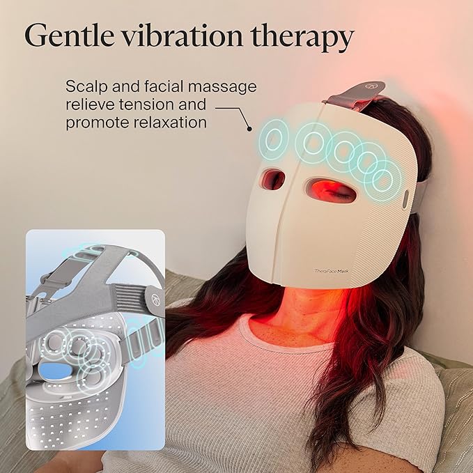 TheraFace Mask LED Light Therapy Skin Care Face Mask with Vibrating Massage - FSA Eligible Blue & Red Light Therapy for Face - LED Facial Massager for Wrinkles, Skin Tightening & Dark Spots