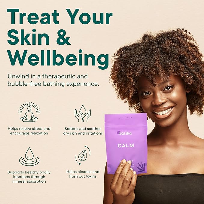 Latika Soaks Set of 3 - Calm Bath Soaks with Lavender & Peppermint, Moisturizing Epsom Salt Soak for Stress Relief, Relaxation, and Skin Nourishment, at-Home Spa Retreat Gift