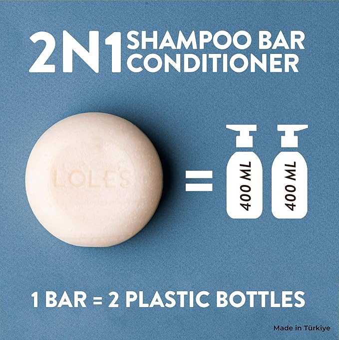LOLE'S Shampoo Bar and Conditioner, 2in1 with Coconut Oil for Normal Hair, Volume & Strength, 99% Natural Origin, Sustainably Sourced, 3.5Oz