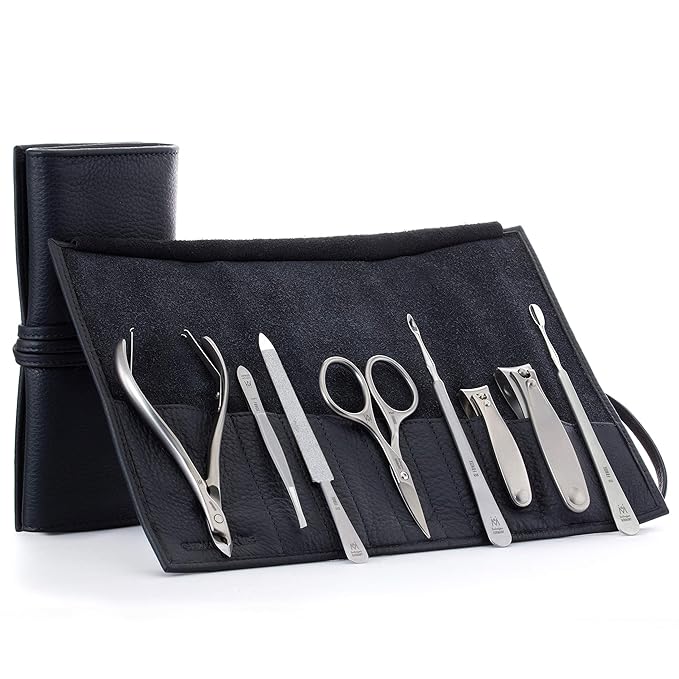 GERMANIKURE 8pc Manicure Set in Leather Case - FINOX Stainless steel tools handmade in Solingen Germany – Professional Nail and Cuticle Care