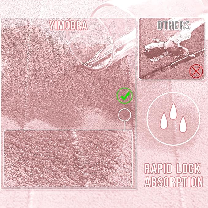 Yimobra Pink Bath Mat 31.5x20 Inch, Super Soft Absorbent Memory Foam Bathroom Rug Non Slip, Quick Dry, Machine Washable Floor Carpet for Tub Shower, Home Decor Accessories