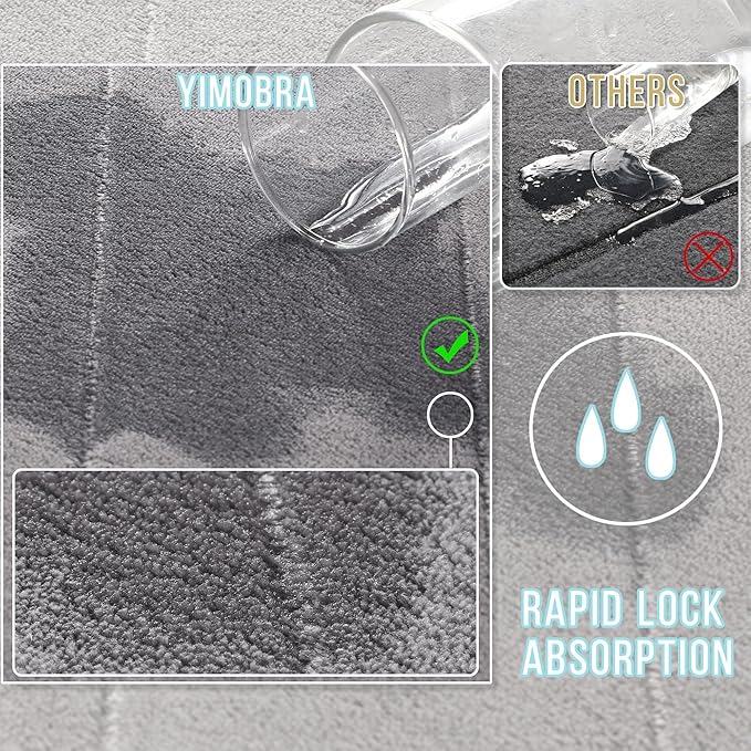 Yimobra Memory Foam Bath Mat, Super Soft Absorbent Bathroom Rug Non Slip, Quick Dry, Machine Washable Floor Carpet for Tub Shower, Home Decor Accessories, 24x17, Grey