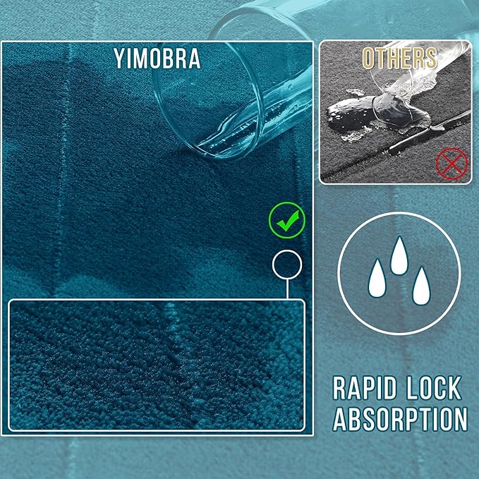 Yimobra Memory Foam Bath Mat, Super Soft Absorbent Bathroom Rug Non Slip, Quick Dry, Machine Washable Floor Carpet for Tub Shower, Home Decor Accessories, 24x17, Peacock Blue