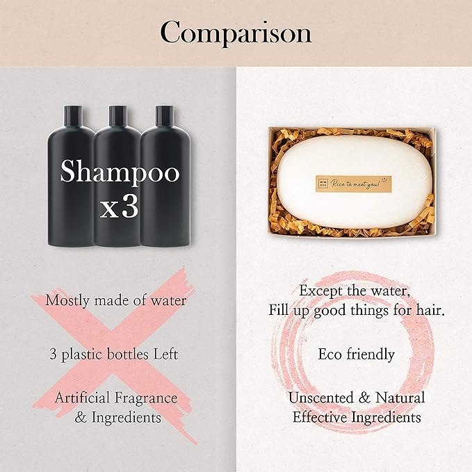 mimosu Fermented Rice Water Shampoo Bar – 2-Pack pH Balanced Unscented Solid Shampoo for hair growth, Nourishing, Eco-Friendly Korean Hair Care for Sensitive Scalp
