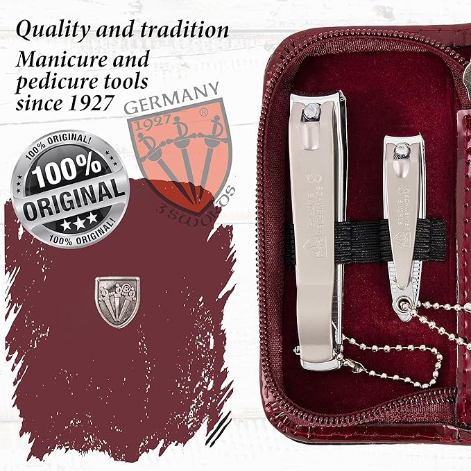3 Swords Germany - brand quality 3 piece manicure pedicure grooming kit set for professional finger & toe nail care tool clipper fashion leather case in gift box, Made by 3 Swords (6233)