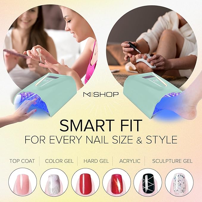 M - Crystal Cure 128W UV/LED Nail Lamp | Fast Curing with 45 Powerful 365nm+405nm LEDs | Cordless, Rechargeable, Auto Sensor | Professional Gel Nail Dryer for Manicures & Pedicures (Teal)