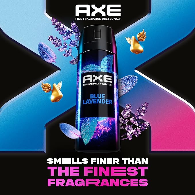 AXE Fine Fragrance Collection Premium Deodorant Body Spray for Men Blue Lavender with 72H Odor Protection and Freshness Infused with Lavender, Mint, and Amber Essential Oils 4 oz