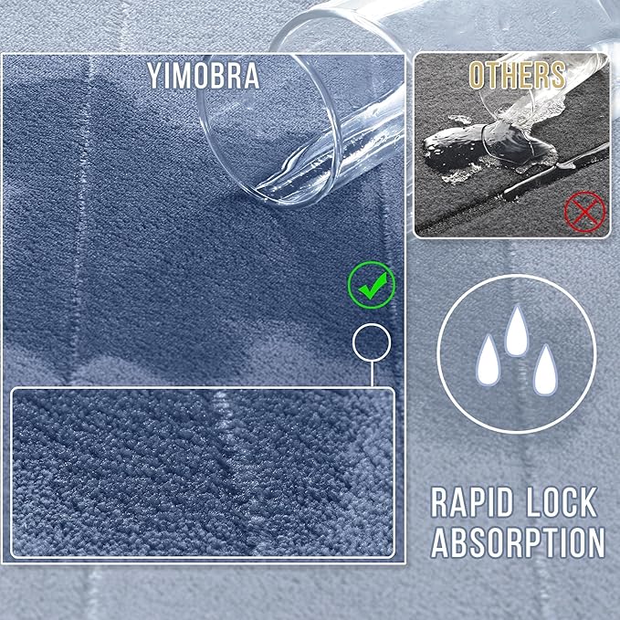 Yimobra Bathroom Runner Rugs 72"x24" Non Slip Washable Memory Foam Bath Mat, Super Soft Water Absorbent Hallway Carpet for Vanity Tub Shower, Denim Blue