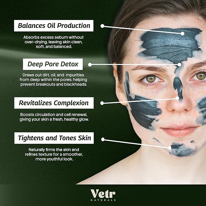 vetr Naturals Healing Indian Clay - Organic Natural Bentonite Clay 1 lb - Deep Pore Cleansing Facial, Hair & Body Mask - 100% Pure Calcium Bentonite for Detox & Skin Care