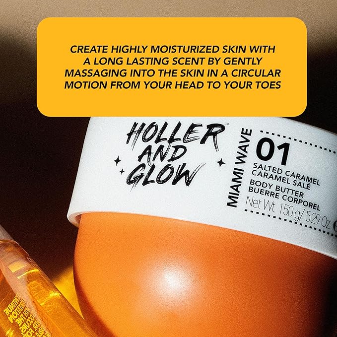 Holler and Glow Miami Wave Salted Caramel Body & Hair Mist, Body Spray For Women, Hair Perfume, Fragrance, Sweet Coconut, Vanilla Scented, Warm & Sweet Fragrance Notes, 8.11 Fl Oz