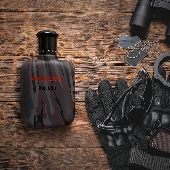 WHISKY BLACK OP Eau de Toilette for Men – Bold and Mysterious Scent with Apple, Pepper and Patchouli – For the Fearless Man – Camouflage Bottle – Made in France by EVAFLORPARIS – 3.4 Fl Oz