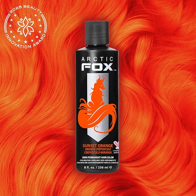 Arctic Fox Semi-Permanent Hair Dye, Vegan & Cruelty-Free, Ammonia-Free, Peroxide-Free, Conditioning Formula, Vibrant Sunset Orange, For All Hair Types, 8 Fl Oz (Pack of 2)