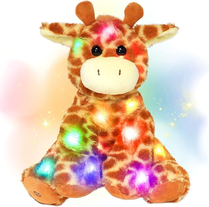Hopearl Lighting Up Giraffe Stuffed Animal Floppy LED Plush Toy Night Lights Glow Pillow Birthday Festival for Kids Toddlers Boys Girls, Orange, 11''