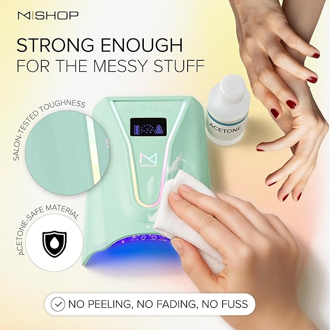 M - Crystal Cure 128W UV/LED Nail Lamp | Fast Curing with 45 Powerful 365nm+405nm LEDs | Cordless, Rechargeable, Auto Sensor | Professional Gel Nail Dryer for Manicures & Pedicures (Teal)