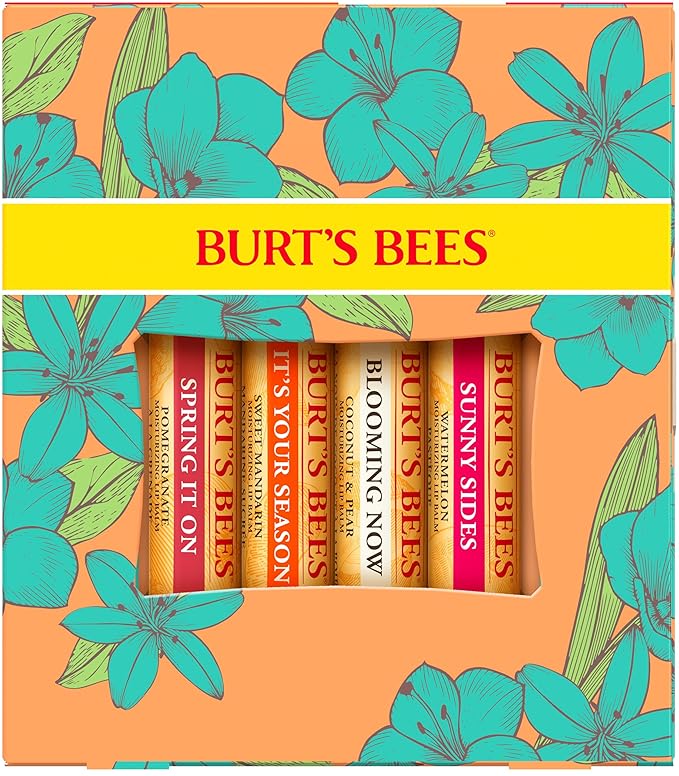 Burt's Bees Gifts Ideas - Just Picked Lip Balm Set, Pomegranate, Watermelon, Sweet Mandarin, Coconut & Pear, Natural Origin Lip Treatment, 4 Tubes, 0.15 oz.