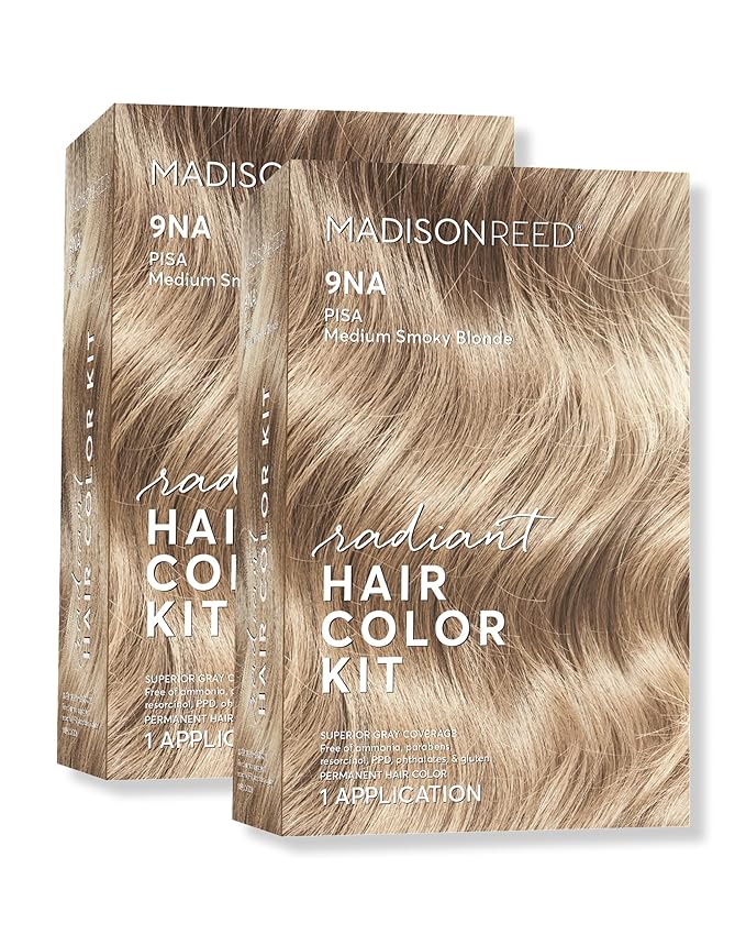 Madison Reed Radiant Hair Color Kit | 9NA Medium Cool Blonde with Ash Undertones (Pisa Blonde) for 100% Gray Hair Coverage | Dimensional Permanent Hair Dye | PPD-Free & Ammonia-Free | 2 Pack