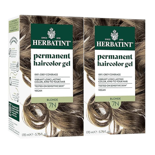 Herbatint Permanent Hair Dye - 7N Blonde - For Up To 100% Gray Coverage of Resistant Gray Hair - Ammonia-Free, Alcohol-Free & Vegan - Salon Influenced Hair Color 5.75 fl oz (2 Pack)