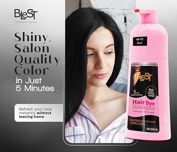 Hair Dye Shampoo Black – 2-in-1 Shampoo Color Hair Dye for Quick Gray Coverage – Semi Permanent Hair Color for Men and Women – 500ml