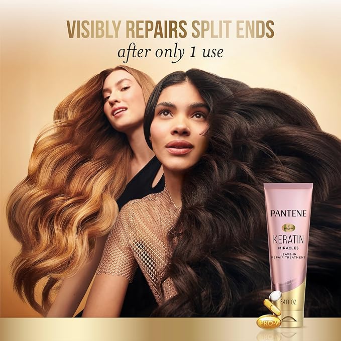 Pantene Keratin Leave-In Conditioner with Argan Oil, Protein Treatment for Dry, Damaged & Color-Treated Hair, Repairs Split Ends & Protects from Damage, Formaldehyde-Free, 8.4 Fl Oz