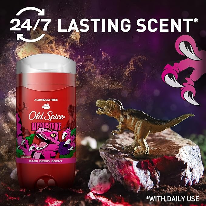 Old Spice Aluminum Free Deodorant for Men, 24/7 Odor Protection, 24/7 Freshness & Lasting Scent, Goes on Clear, Raptorstrike with Dark Berry Scent, 3.0 oz (Pack of 3)
