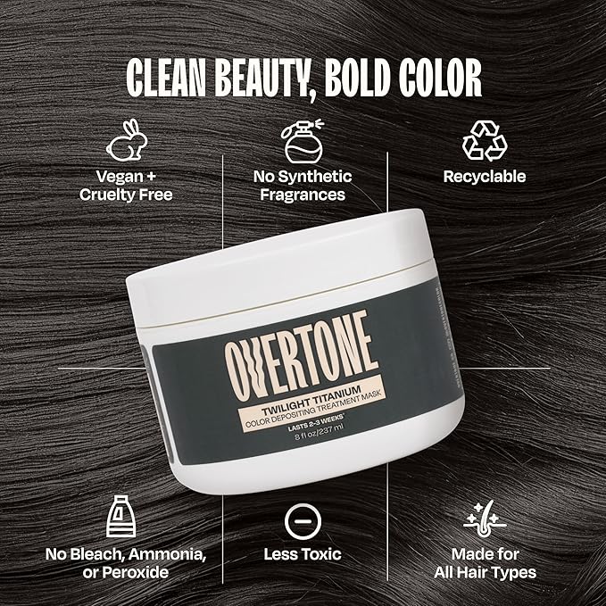 Overtone Semi Permanent Hair Color Conditioner, Extreme Silver is Twilight Titanium, 8 oz, Nourishing Damage-Free, Color Depositing Mask for All Hair with Shea Butter & Coconut Oil, Cruelty-Free