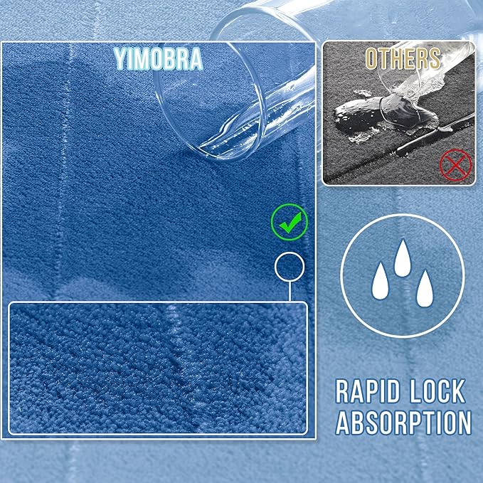 Yimobra Memory Foam Bath Mat, Super Soft Absorbent Bathroom Rug Non Slip, Quick Dry, Machine Washable Floor Carpet for Tub Shower, Home Decor Accessories, 24x17, Blue