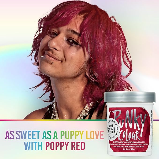 Punky Poppy Red Semi Permanent Hair Color - Vegan & Cruelty-Free Conditioning Red Hair Dye, Lasts Up to 35 Washes, 3.5 fl oz