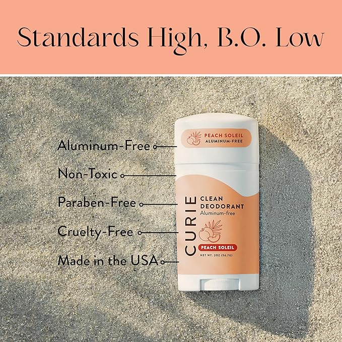 Curie Natural Deodorant for Women - Peach Soleil - Aluminum Free, Clean, Sustainable, Vegan, Paraben Free (3pk)