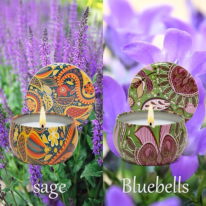 2 Pack Scented Candles, 2.5 oz Aromatherapy Candles for Home Scented, Natural Soy Candles with Floral Scents, Portable Small Jar Candle Set for Travel, Spa, Yoga, Home Decor Tin Candle Pack
