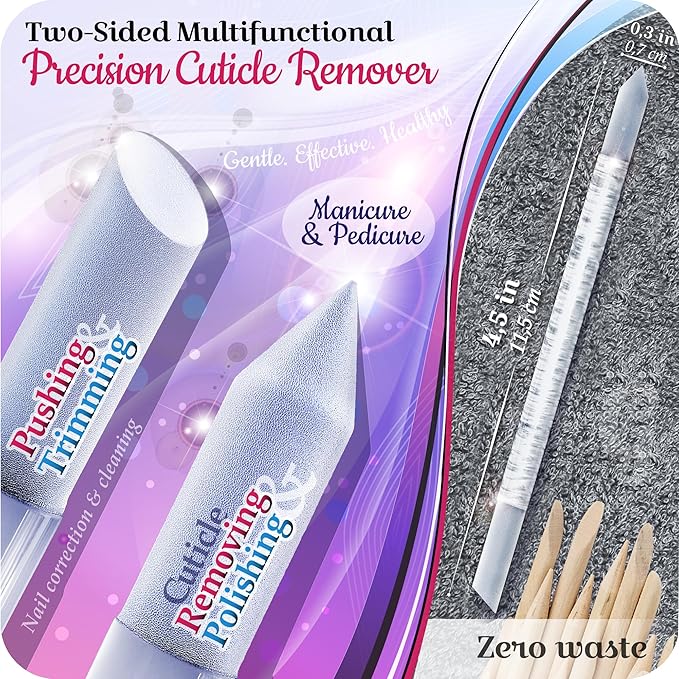 GLADZY Genuine Czech Glass Nail File Set - Callus Remover Foot Rasp, Cuticle Pusher Manicure Stick, Double Sided Etched Different Grit Surface, Professional Nail Care Tool, Made in EU