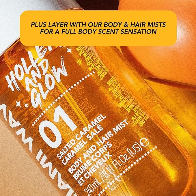 Holler and Glow Miami Wave Salted Caramel Body & Hair Mist, Body Spray For Women, Hair Perfume, Fragrance, Sweet Coconut, Vanilla Scented, Warm & Sweet Fragrance Notes, 8.11 Fl Oz