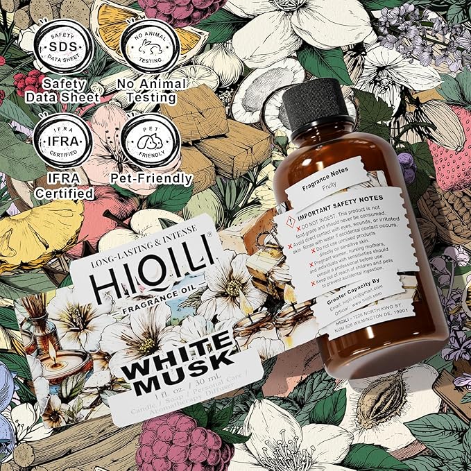 HIQILI White Musk Fragrance Oil, Candle Scents for Candle Making, Soap Making Supplies, Musk Perfume for Women, for Diffuser Use - 1 Fl Oz