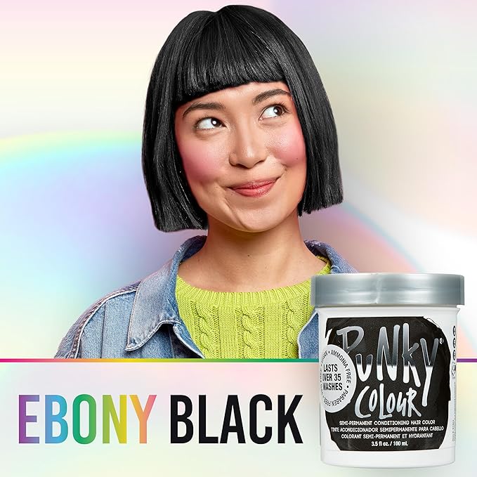 Punky Ebony Semi Permanent Hair Color - Vegan & Cruelty-Free Conditioning Hair Dye, Lasts Up to 35 Washes, 3.5 fl oz