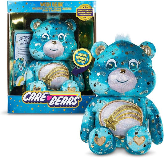 Basic Fun Care Bears 35 cm Luminous Belly Plush - Wish Bear - Soft Environmentally Friendly Toy with Illuminated Belly Badge - Comfortable Collectable Item for Children and Fans