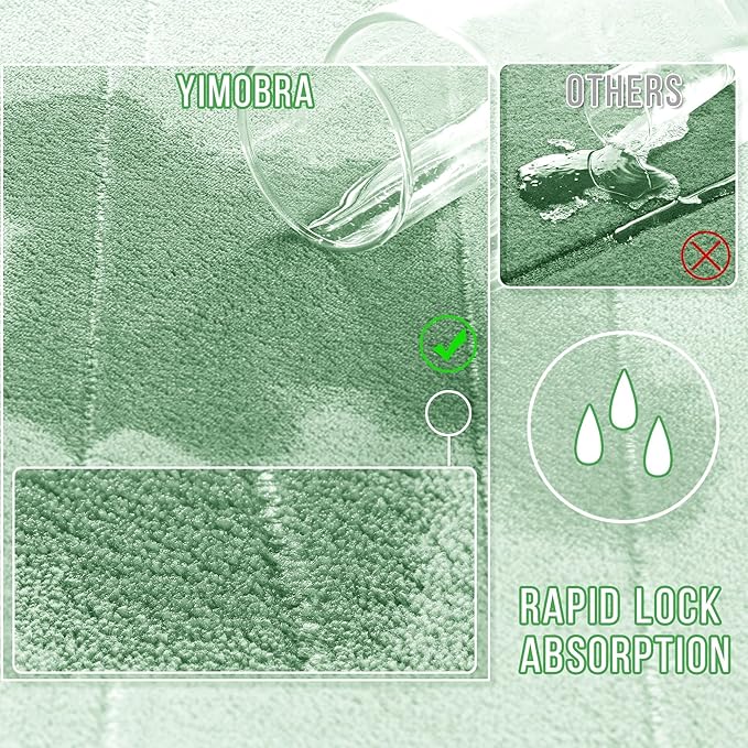 Yimobra Memory Foam Bath Mat, Super Soft Absorbent Bathroom Rug Non Slip, Quick Dry, Machine Washable Floor Carpet for Tub Shower, Home Decor Accessories, 24x17, Pale Green