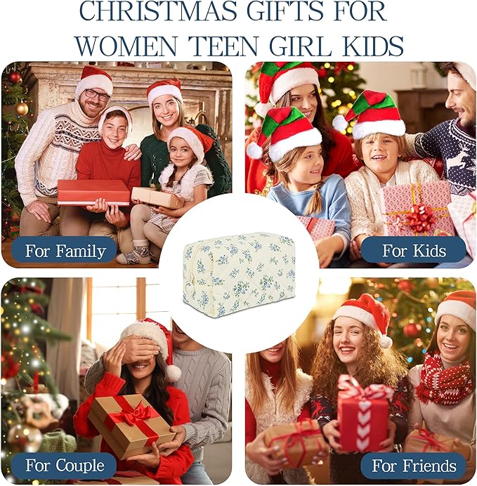 Quilted Makeup Pouch,Cotton Puffy Makeup Bag, Coquette Cosmetic Bag for Women and Girls, Aesthetic Organizer Bag, Cute Flower Travel Toiletry Bag