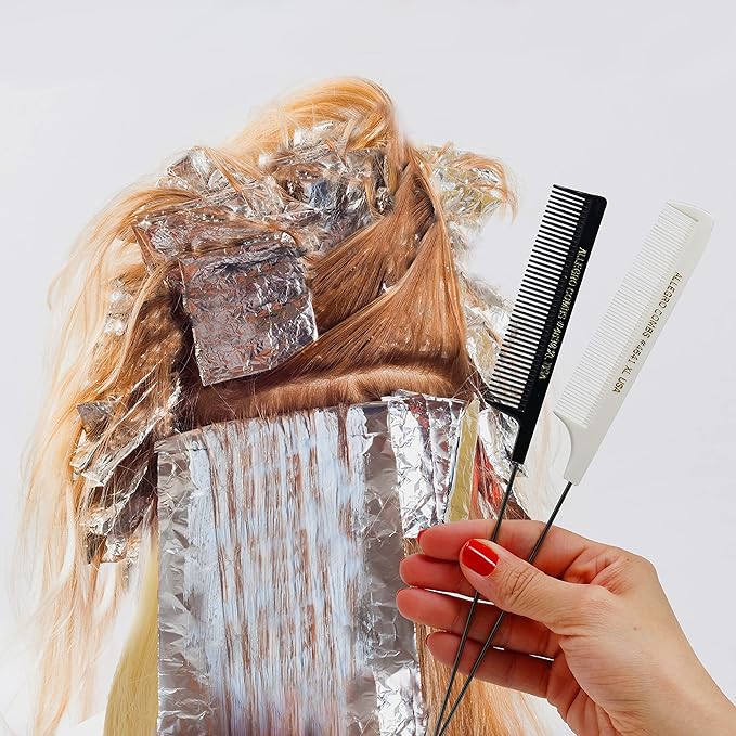 Allegro XL Pintail Rat Tail & Parting Combs - Metal Tail Foiling & Pin Combs (2 Pc., BLACK & WHITE)