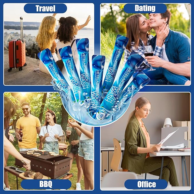 Portable Travel Size Mouthwash Packets - TSA-Approved Mini Mint Mouthwash for Adults, Alcohol & Fluoride-Free Oral Care for Air Travel, Dates & Office, 10 Individually Wrapped 0.4oz Packs