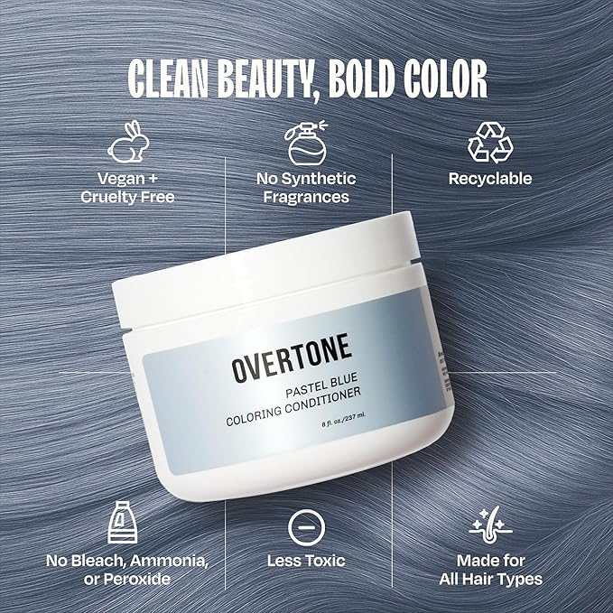 Overtone Semi Permanent Hair Color Conditioner, Glacier Mist, 8 oz, Nourishing, Damage-Free, Color Depositing Mask for All Hair Types with Shea Butter & Coconut Oil, Vegan & Cruelty-Free