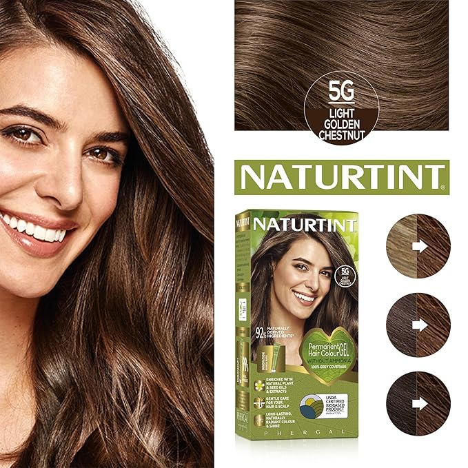 Naturtint 5G Light Golden Chestnut Permanent Hair Color (Pack of 1), Ammonia Free, Vegan, Cruelty Free, up to 100% Gray Coverage, Long Lasting Results (Packaging may vary)