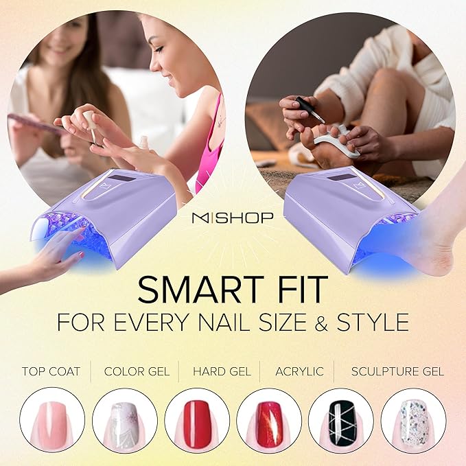 M - Crystal Cure 128W UV Nail Lamp - Fast Curing Nail Light with 45 Powerful 365nm+405nm LEDs - Cordless, Rechargeable, Auto Sensor - UV Light for Gel Nails for Manicures & Pedicures (Violet)
